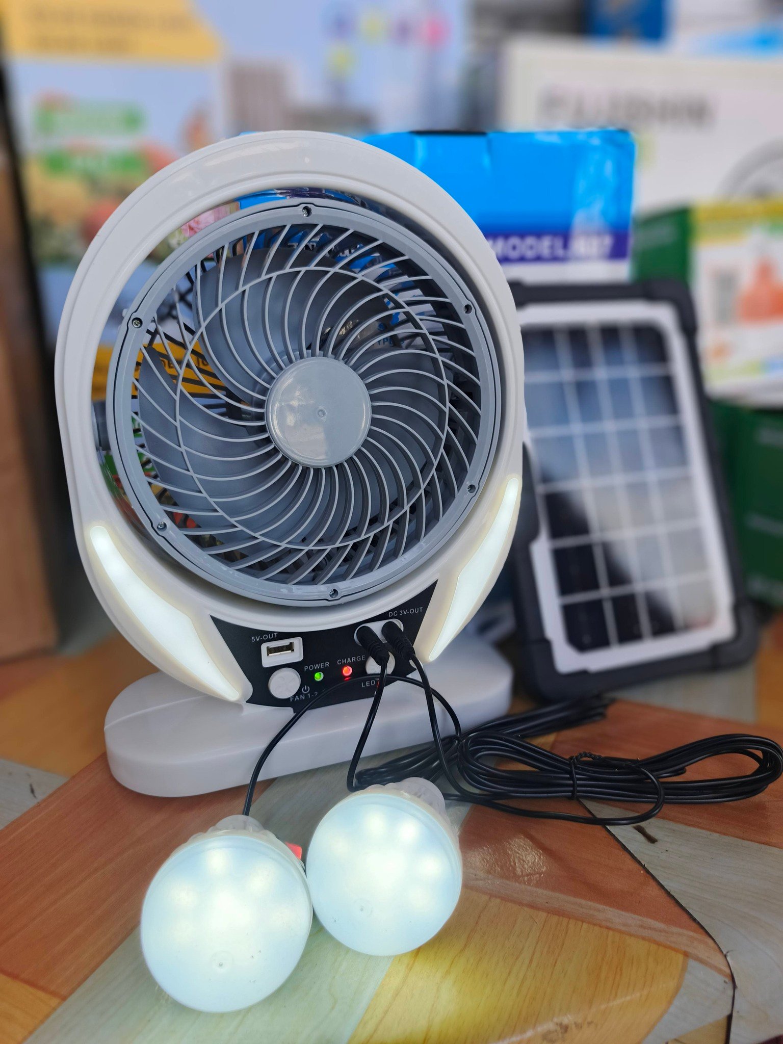 8 in 1 Solar Fan light with Solar Panel and LED Bulb