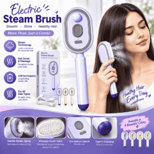 Electric steam hair brush with detangling and scalp massage features