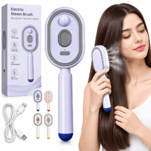 Electric steam hair brush straightener with steam spray and detangling