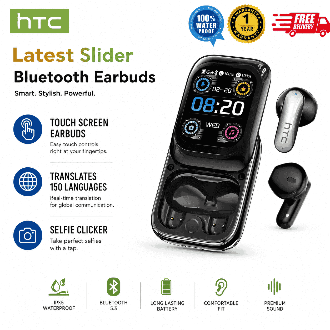 Touch Screen Earbuds with Remote Control & Translator