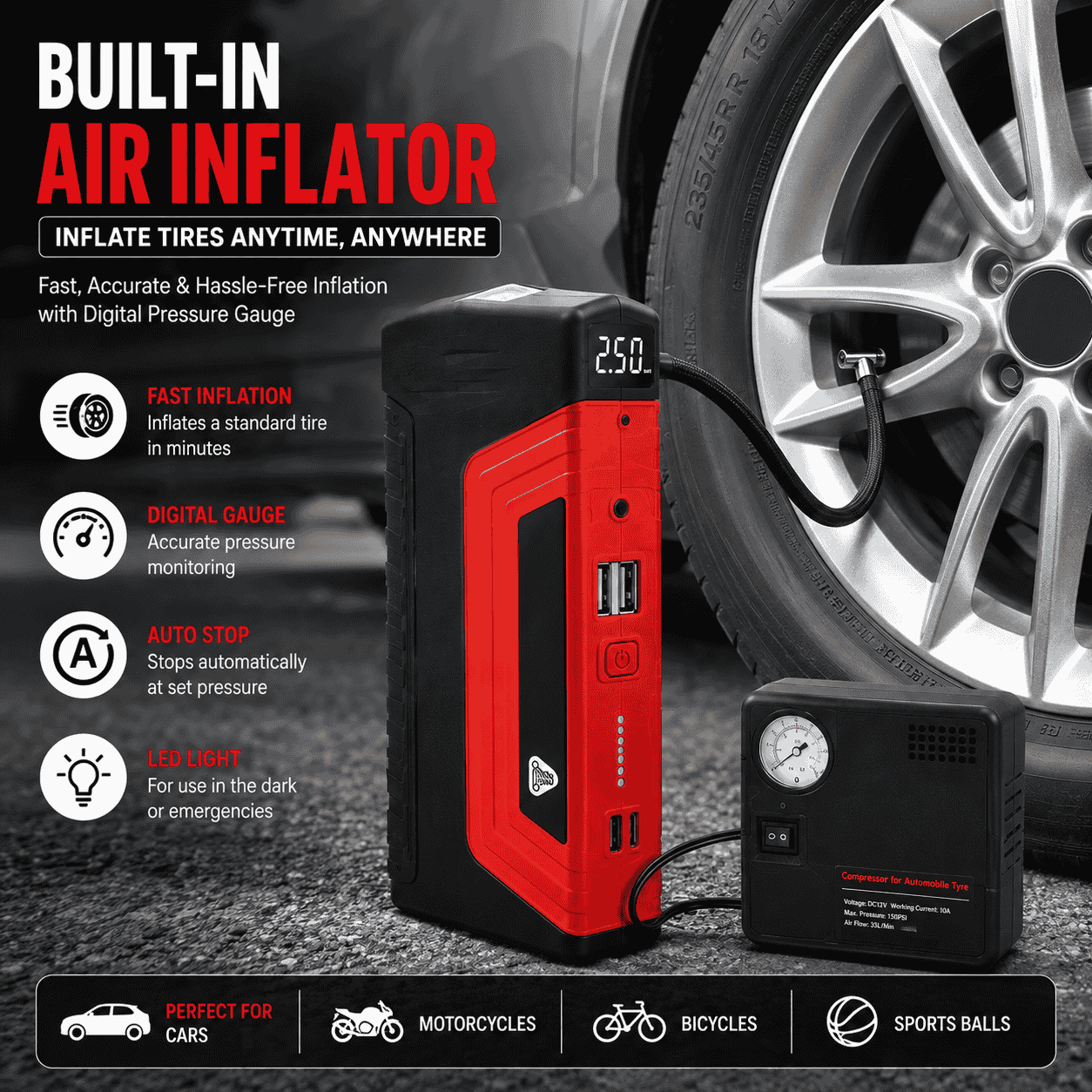 Powerful Jump Starter with Air Compressor | Emiratzon Oman