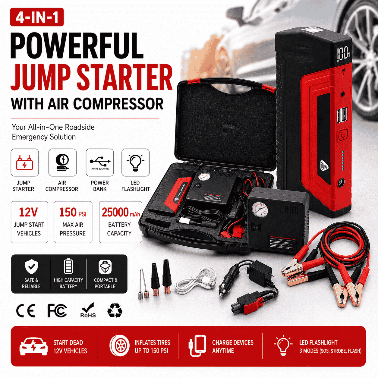 Powerful Jump Starter with Air Compressor